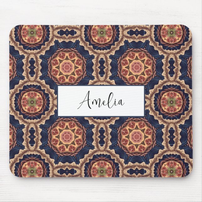 Fancy Flower and Star Shapes Pattern Mouse Mat (Front)