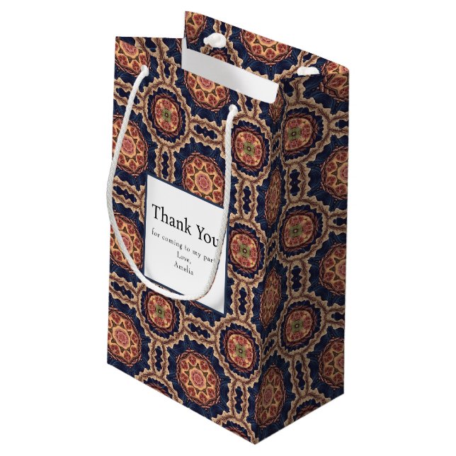 Fancy Flower and Star Shapes Pattern Thank You Small Gift Bag (Back Angled)