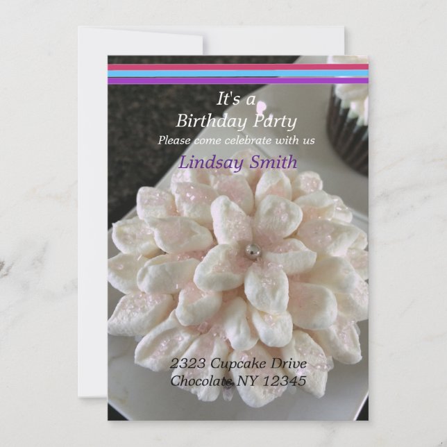 Fancy Flower Cupcakes Birthday Party Invitation (Front)