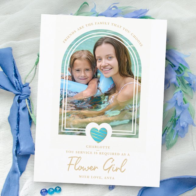 Fancy Flower Girl Blue Heart Photo Proposal Postcard (Creator Uploaded)