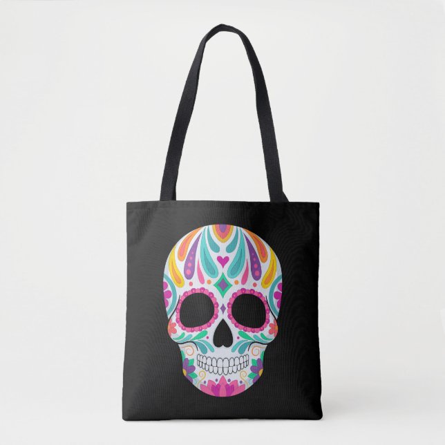 Fancy Flowered Sugar Skull Tote Bag (Front)