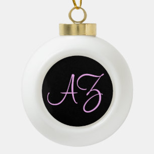 Fancy Font Black and Pink Ceramic Ball Christmas Ornament