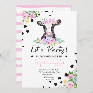 Fancy Font Cow Birthday Invitation