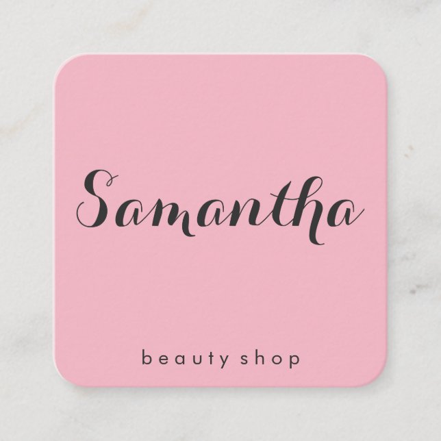 Fancy Font Minimalist Pink Square Business Card (Front)
