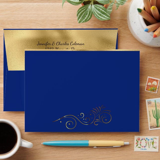 Fancy Formal Blue & Gold Invitation Envelope (Desk)