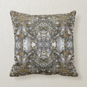 Fancy - Formal Carved Gold + Silver Throw Pillow