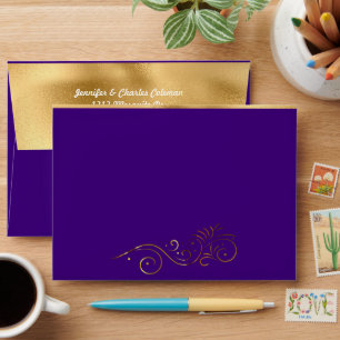 Fancy Formal Purple & Gold Invitation Envelope