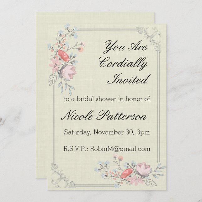 Fancy Frame 5x7 Bridal Shower Invitation (Front/Back)