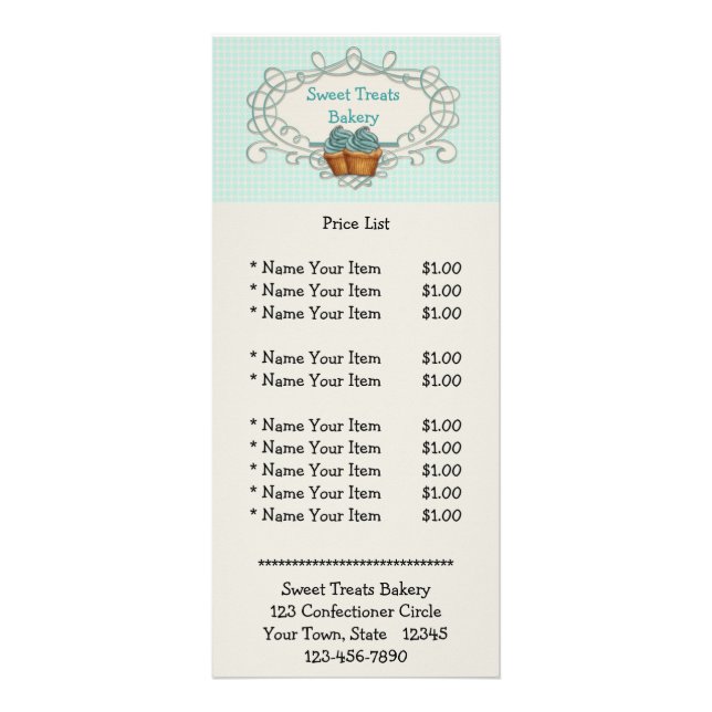 Fancy Frame Blue Cupcakes Rack Card (Front)