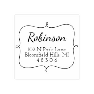 Fancy Frame   Script Return Address Rubber Stamp