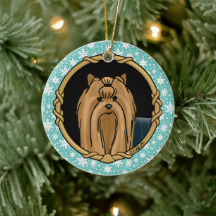 Fancy Frame Yorkshire Terrier Yorkie Portrait Cute Ceramic Tree Decoration