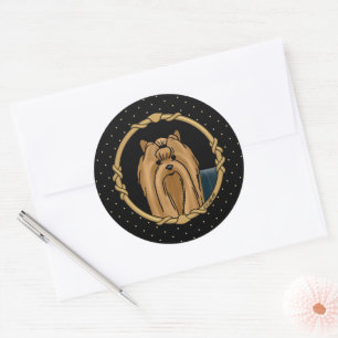 Fancy Frame Yorkshire Terrier Yorkie Portrait Cute Classic Round Sticker