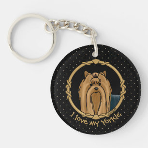Fancy Frame Yorkshire Terrier Yorkie Portrait Cute Key Ring