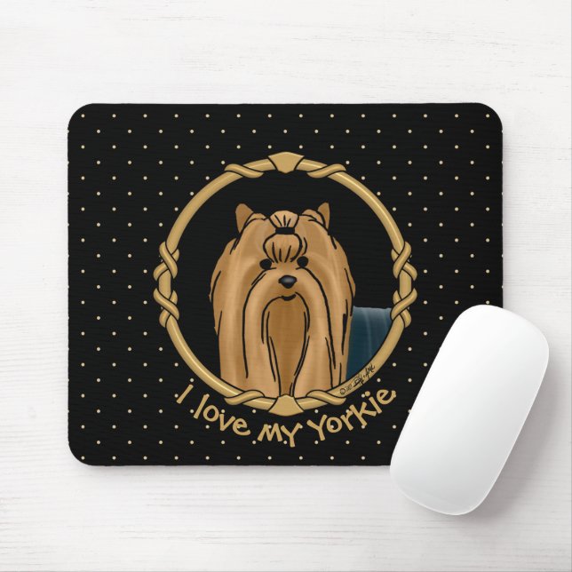 Fancy Frame Yorkshire Terrier Yorkie Portrait Cute Mouse Mat (With Mouse)
