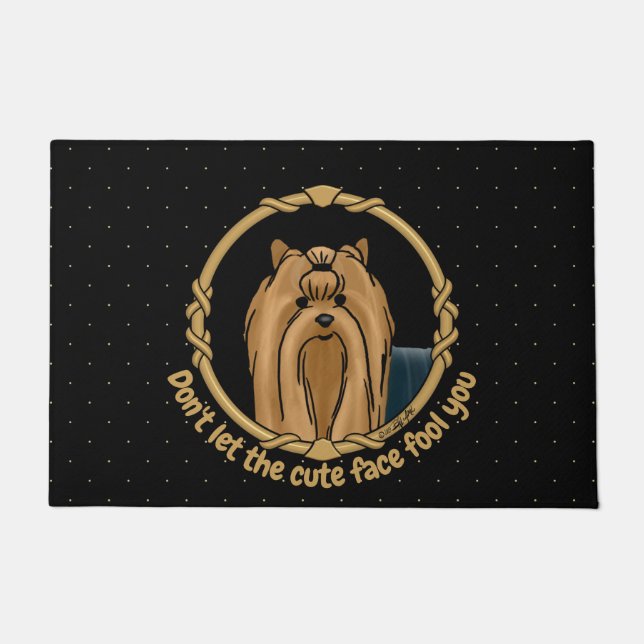 Fancy Frame Yorkshire Terrier (Yorkie) Portrait Doormat (Front)
