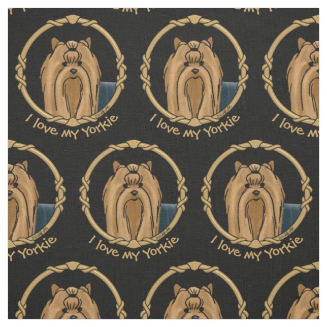 Fancy Frame Yorkshire Terrier (Yorkie) Portrait Fabric (Swatch)