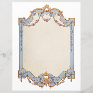 Fancy French Vintage Frame Blue Gold Scroll Rose 