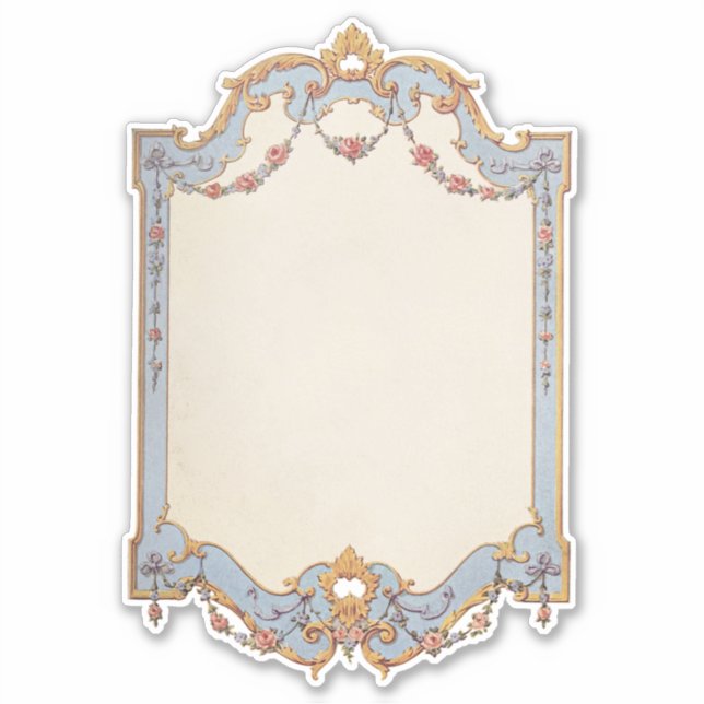 Fancy French Vintage Frame Blue Gold Scroll Rose  (Front)