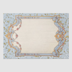 Fancy French Vintage Frame Blue Gold Scroll Rose  Tissue Paper