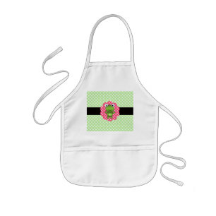 Fancy frog green white polka dots kids apron