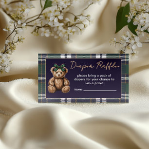 Fancy Girl Bear Theme Diaper Raffle Enclosure Card