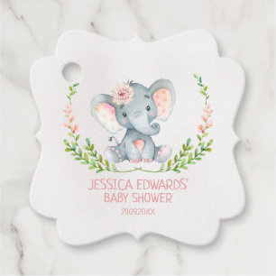 Fancy girl's elephant baby shower tag