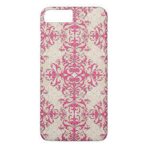 Fancy Girly Pink and Off White Damask Style iPhone 8 Plus/7 Plus Case