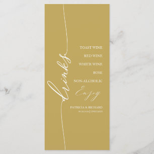 Fancy Gold 4x9 Wedding Drink Menu Card For Plate