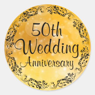 Fancy Gold 50th Wedding Anniversary Sticker Seal