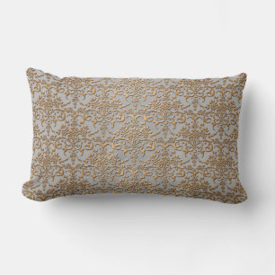 Fancy Gold and Grey Damask Pattern Lumbar Cushion