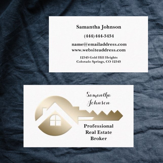 Fancy Gold and White Key Real Estate Business Card (Creator Uploaded)