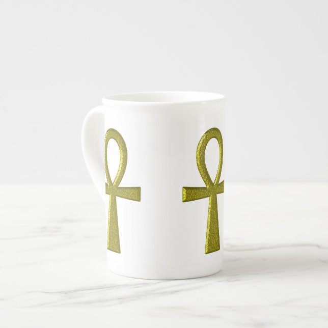 Fancy Gold Ankh Bone China Mug (Front Left)