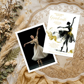 Fancy Gold Black Watercolor Ballet Graduate TMF26 Invitation