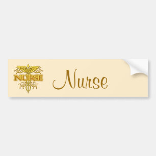 Fancy gold caduceus nurse bumper sticker