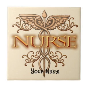 Fancy gold caduceus nurse tile