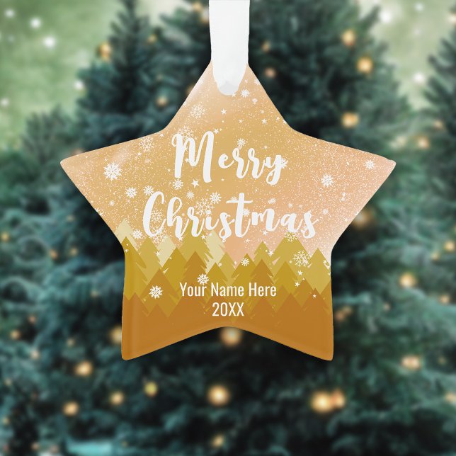 Fancy Gold Christmas Peaceful Snow Forest  Ornament (Creator Uploaded)