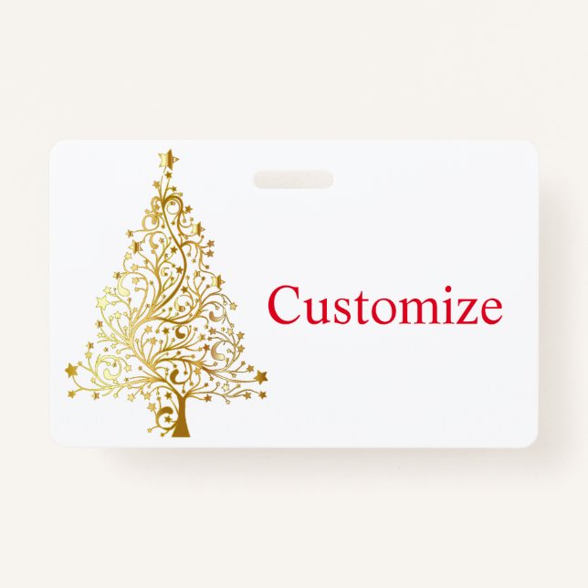 Fancy Gold Christmas Tree Thunder_Cove  ID Badge (Front)