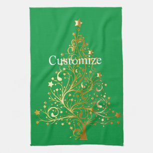 Fancy Gold Christmas Tree Thunder_Cove  Tea Towel