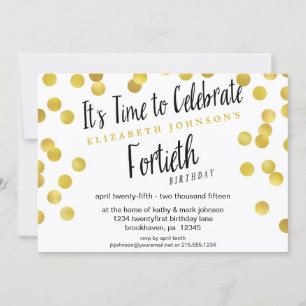 Fancy Gold Confetti 40th Birthday Party Invite
