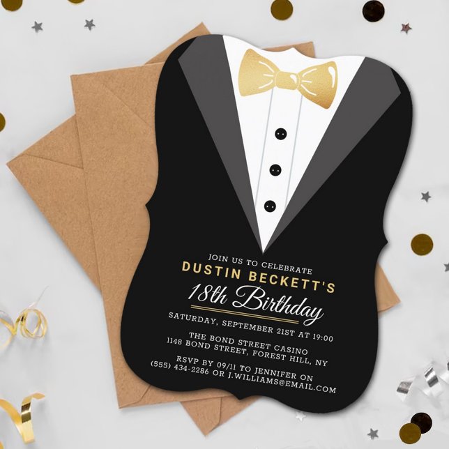 Fancy Gold Foil Tuxedo 18th Birthday Invitation (Creator Uploaded)