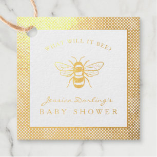 Fancy gold foil what will it bee baby shower favour tags