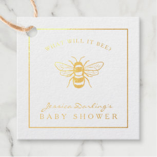Fancy gold foil what will it bee baby shower favour tags