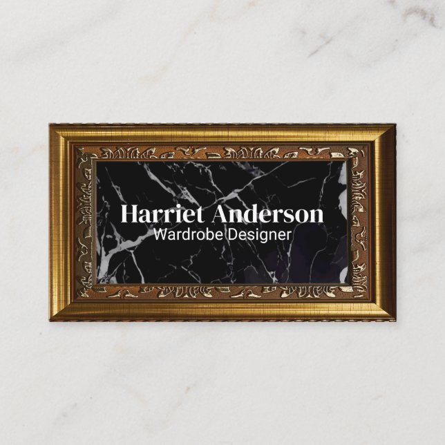 Fancy Gold Frame | Black Marble Business Card (Front)