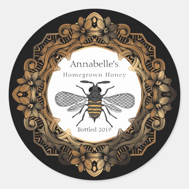 Fancy Gold Frame Honey Label (Front)