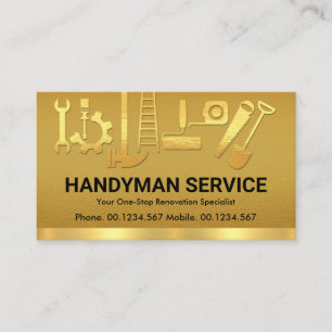 Fancy Gold Handyman Construction Tools Remodeling Business Card