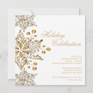 Fancy Gold Jewel Snowflakes Holiday Party Invitation