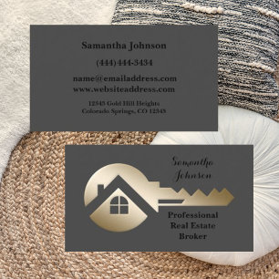 Fancy Gold Key Real Estate Broker Business Card