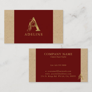 Fancy Gold Letter A Monogram On Red and Cardboard Business Card