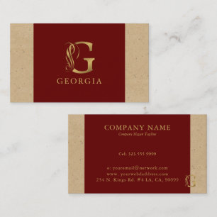 Fancy Gold Letter G Monogram On Red and Cardboard Business Card