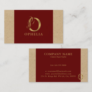Fancy Gold Letter O Monogram On Red and Cardboard Business Card